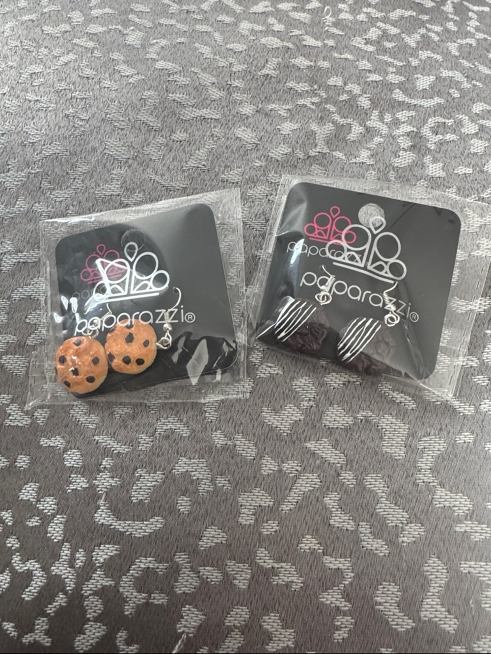 paparazzi Orange Cookie and Black Zebra Kids Stud Earrings Duo